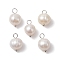 Natural Cultured Freshwater Pearl Pendants, Potato Charms, with Brass Loops, Platinum, 14x9x8.5mm, Hole: 2.5mm