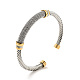 304 bracciale rigido aperto a forma di corda intrecciata in acciaio inossidabile con strass per donna BJEW-D449-01GP-01-3