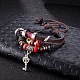 Adjustable Retro Key Zinc Alloy and Leather Multi-strand Bracelets BJEW-BB16032-4