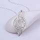 Silver Color Plated Brass Cubic Zirconia Leaf Pendant Necklaces NJEW-BB08352-P-2