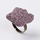 調節可能なナゲット溶岩岩の宝石用原石の指輪  プラチナメッキ真鍮パーツ  紫色のメディア  19mm RJEW-I011-01-1