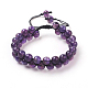 Bracelets de perles tressées d'améthyste naturelle réglables BJEW-E351-01F-1