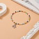 Braccialetto elasticizzato con perline di semi colorati con ciondoli in ottone per donna BJEW-JB09218-03-2