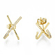 Letter X Brass Clear Cubic Zirconia Stud Earrings for Women EJEW-N011-97-1