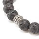 2 pièces 2 couleurs pierre de lave naturelle ronde perlée bracelets extensibles sertis de fleur en alliage BJEW-JB08024-6