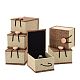 長方形の木製のリングボックス  黄麻布とベルベットと  キャメル  7x6x5.2cm OBOX-N013-02-1