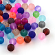 Perles en verre transparentes mat, ronde, couleur mixte, 6~7x6mm, Trou: 1mm, environ 100 pcs / sachet 