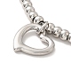 304 bracelet breloque coeur en acier inoxydable avec 201 perles rondes en acier inoxydable pour femme BJEW-B057-12P-2