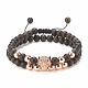 2Pcs 2 Style Natural Obsidian & Synthetic Hematite Braided Bead Bracelets Set with Cubic Zirconia Leopard BJEW-JB08119-04-1