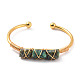 Bracelet manchette ouvert perlé triple colonne turquoise africaine naturelle (jaspe) BJEW-E377-01G-13-2