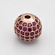CZ Brass Micro Pave Grade AAA Magenta Color Cubic Zirconia Round Beads KK-O065-8mm-08RG-NR-1