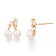 Natural Pearl Stud Earrings with Cubic Zirconia PEAR-N020-05G-2