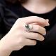 女性のためのスズ合金チェコラインストーンの指輪  模造パールと  ブラック  プラチナ  サイズ8  18.1mm RJEW-BB10592-8-4