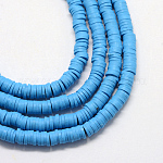 Perles d'argile polymère faites à la main écologiques, disque / plat rond, perles heishi, Dodger bleu, 4x1mm, Trou: 1mm, Environ 380~400 pcs/chapelet, 17.7 pouce