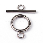 304 Stainless Steel Ring Toggle Clasps, Stainless Steel Color, Ring: 19x14x2mm, Bar: 20x7x2mm, Hole: 3mm
