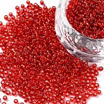 11/0 Grade A Transparent Glass Seed Beads, Silver Lined Round Hole, Round, Orange Red, 2x1.5mm, Hole: 0.3mm, about 3000pcs/50g