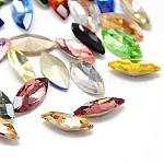 Glass Pointed Back Rhinestone Cabochons, Back Plated, Faceted Horse Eye, Navette Rhinestone, Mixed Color, 15x7x4mm, about 288pcs/bag