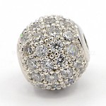 CZ Jewelry Brass Micro Pave Cubic Zirconia Round Beads, Clear, Platinum, 8mm, Hole: 1.5mm