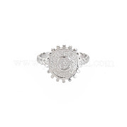 304 anillo redondo plano de acero inoxidable con letra inicial abierta para hombres y mujeres RJEW-S405-246P-C