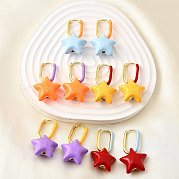 Серьги-кольца из латуни со звездами EJEW-D314-01G