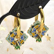 Серьги-кольца из латуни с ромбами EJEW-R016-13G-02