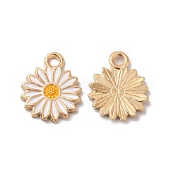 Pendente smaltati in lega, oro chiaro, fascino margherita, bianco, 16.5x13x1.5mm, Foro: 2 mm