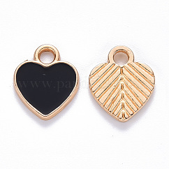 Charms del esmalte de la aleación, corazón, la luz de oro, negro, 12x10x2mm, agujero: 2 mm