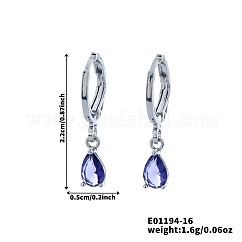Boucles d'oreilles créoles pendantes en argent sterling et zircone cubique scintillantes en forme de goutte d'eau pour couple à la mode pour un usage quotidien et les fêtes, platine, violet, 925mm