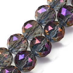 Abalorios de vidrio electrochapdo, chapado en arco iris , facetados, redondo, lila, 15.5mm, agujero: 2 mm, aproximamente 15 pcs / cadena, 8.6 pulgada (22 cm)