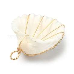 Pendentifs enveloppés de fil de cuivre en coquille naturelle&nbsp;PALLOY-TA00078-01