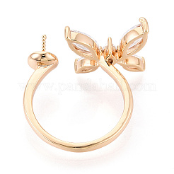 Impostazioni per anello a polsino a forma di farfalla in ottone con micro pavé di zirconi cubici trasparenti per perline semiforate&nbsp;KK-T076-47G