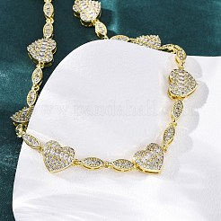 Halsketten mit Herz- und Pferdeauge-Gliederkette aus Messing mit Mikropflaster und klaren Zirkonia für Damen&nbsp;NJEW-G162-01G