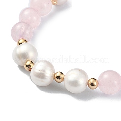 Pulsera elástica con cuentas de perlas y cuarzo rosa natural para mujer&nbsp;BJEW-JB09384-02