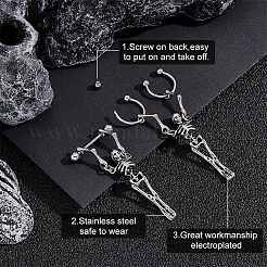 4 Stück 2 Stil Edelstahl Skelett Totenkopf baumeln Creolen für Frauen&nbsp;EJEW-AN0002-52