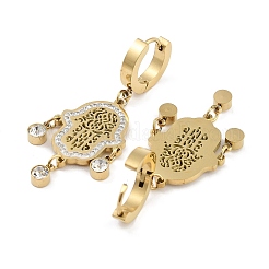 Boucles d'oreilles pendantes en acier inoxydable 304 avec main de Fatma creuse&nbsp;EJEW-L283-079G