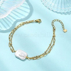 Doppellagige Armbänder aus Kabelkette und Büroklammerkette aus Edelstahl 304&nbsp;BJEW-JB13884