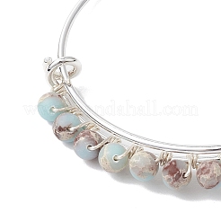 Bracelets extensibles en laiton réglables en jaspe aqua terra synthétique rond de 6 mm pour femmes&nbsp;BJEW-JB10361