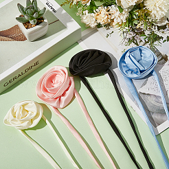 4 Stück 4 Farben 3D Rose Satin Stoff Wickelhalsketten für Frauen&nbsp;NJEW-CY0001-02