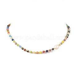 Collane da donna fatte a mano con perline rotonde in vetro millefiori.&nbsp;NJEW-JN06659