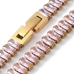 Ionenplattierung (IP) 304 Edelstahl Pavé Pflaume Zirkonia Rechteck Link Halsketten für Frauen&nbsp;NJEW-Z041-04G-01
