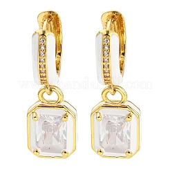 Pendientes de aro colgantes rectangulares esmaltados de latón chapado en oro real de 18k con revestimiento en estante&nbsp;EJEW-K245-50G