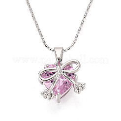 Messing Zirkonia Herz mit Bowknot Anhänger 304 Edelstahl Kette Halsketten&nbsp;NJEW-T018-04P