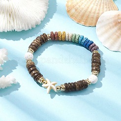 Braccialetto elasticizzato con perline di roccia lavica naturale tinta&nbsp;BJEW-JB10061-01