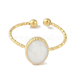 Ionenplattierung (IP) 304 Edelstahl Emaille ovale Manschette Fingerringe&nbsp;RJEW-L107-071G-01