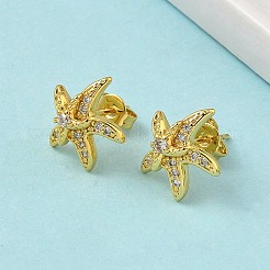 Boucles d'oreilles en laiton zircon cubique micro pavé clair&nbsp;EJEW-A145-03D-G