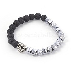 Galvanikglas & Stretch-Armbänder aus natürlichem Lavastein&nbsp;BJEW-JB04016