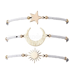 3 pz 3 stili luna e stella e sole semi di vetro bracciale intrecciato perline set per le donne&nbsp;BJEW-MZ00128
