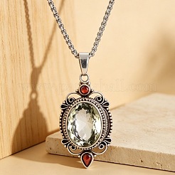 Collares con colgante ovalado hueco de vidrio de aleación para mujer&nbsp;WG278AD-01