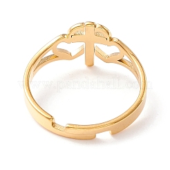 Doppio cuore con croce anello regolabile in acciaio inox 304 per donna&nbsp;LS-RJEW-B035-06G