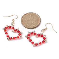 Pendientes colgantes de corazón con cuentas de vidrio y pasadores de acero inoxidable 304&nbsp;EJEW-JE05328